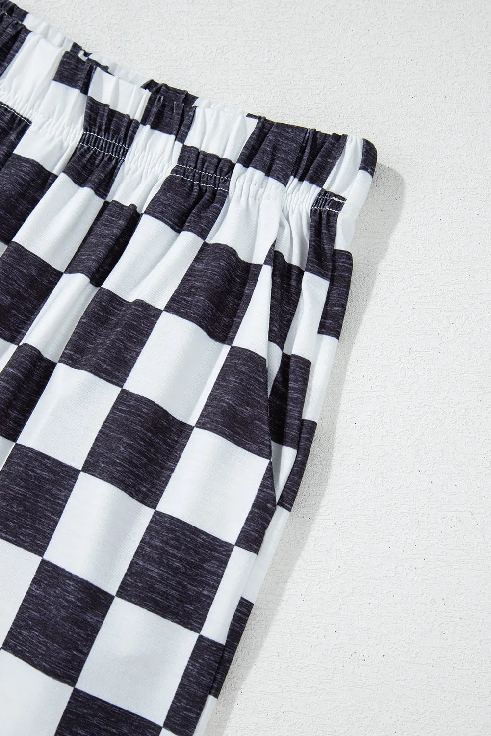 2-Tone Checked Print High Waist Wide Leg Pants