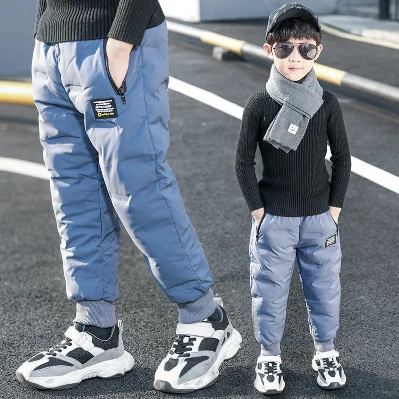 4-15Y Teen Boys Winter Pants Kids Fleece Thickened Trousers High Quality Boys Down Cotton Pants Outwear Children's Clothes