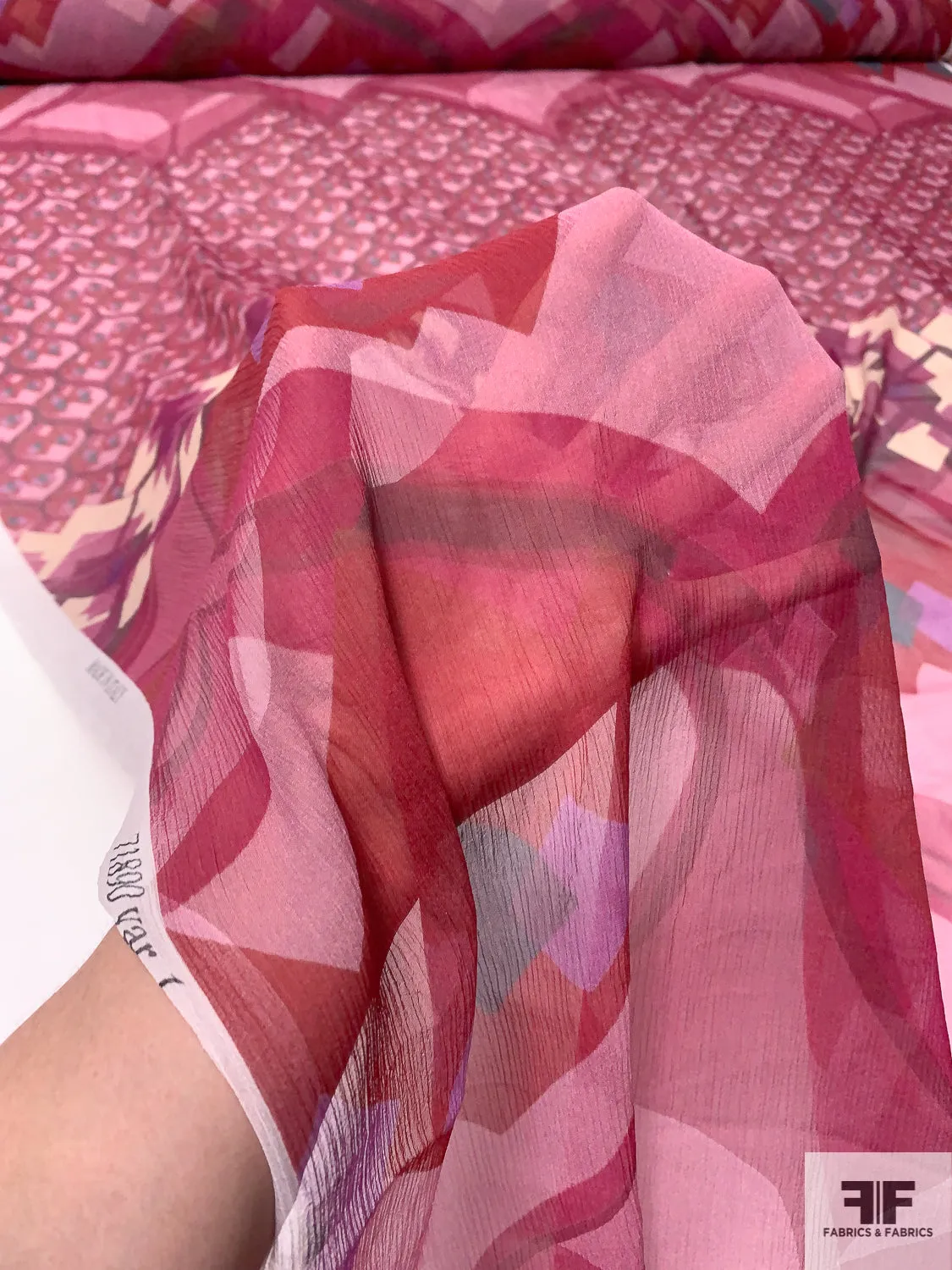 Abstract Multi-Patterned Crinkled Silk Chiffon - Shades of Pink / Magneta / Orchid