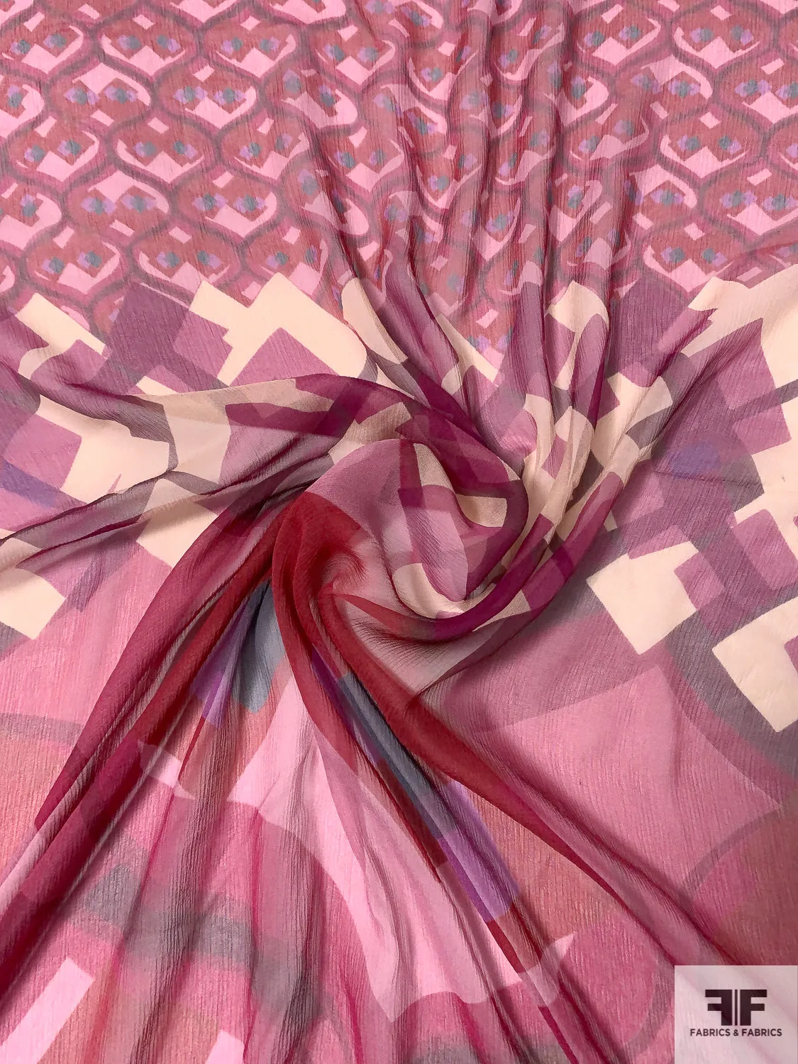 Abstract Multi-Patterned Crinkled Silk Chiffon - Shades of Pink / Magneta / Orchid