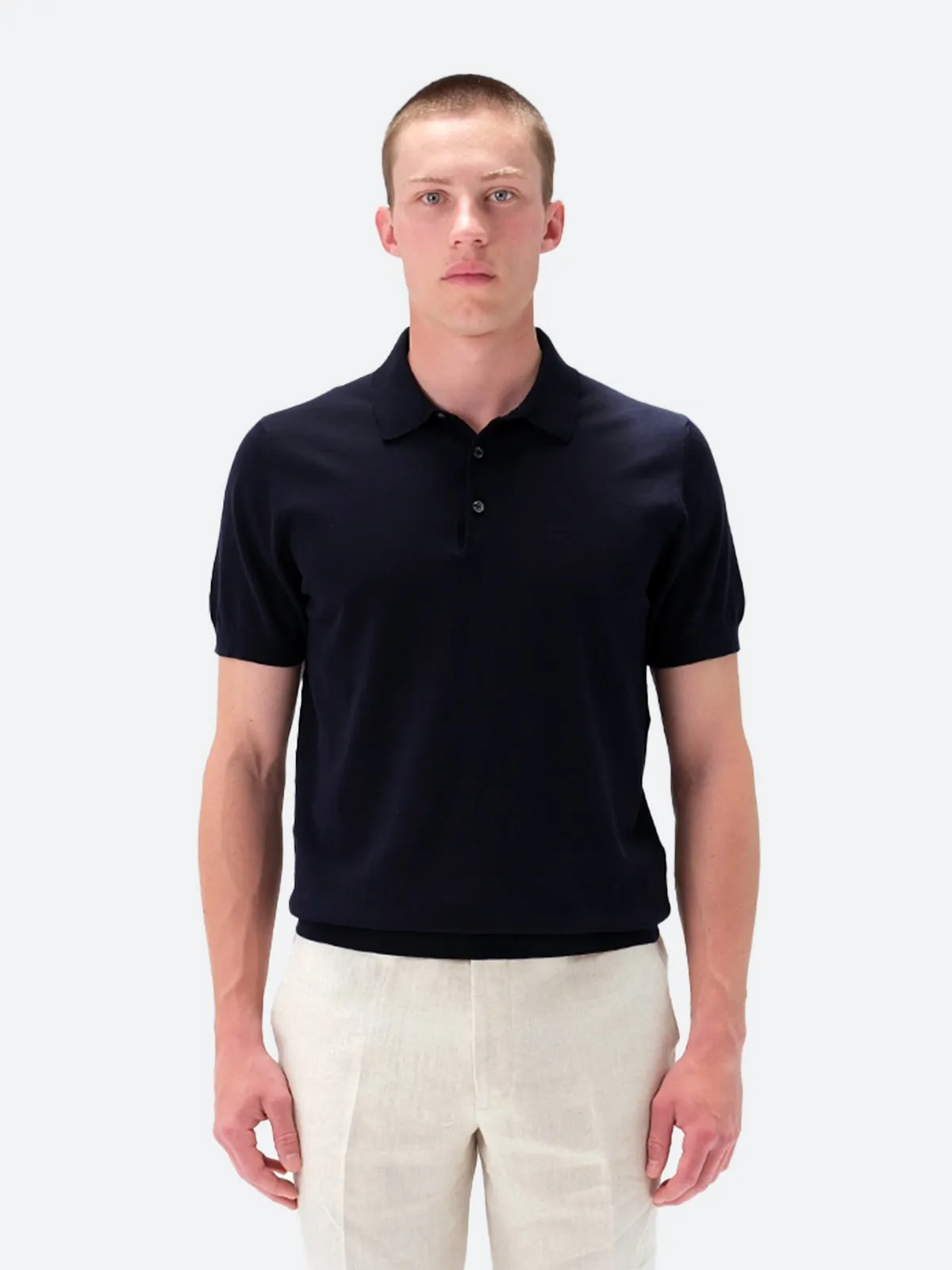 Acqui Ribbed Short Sleeve Polo Cotton Midnight