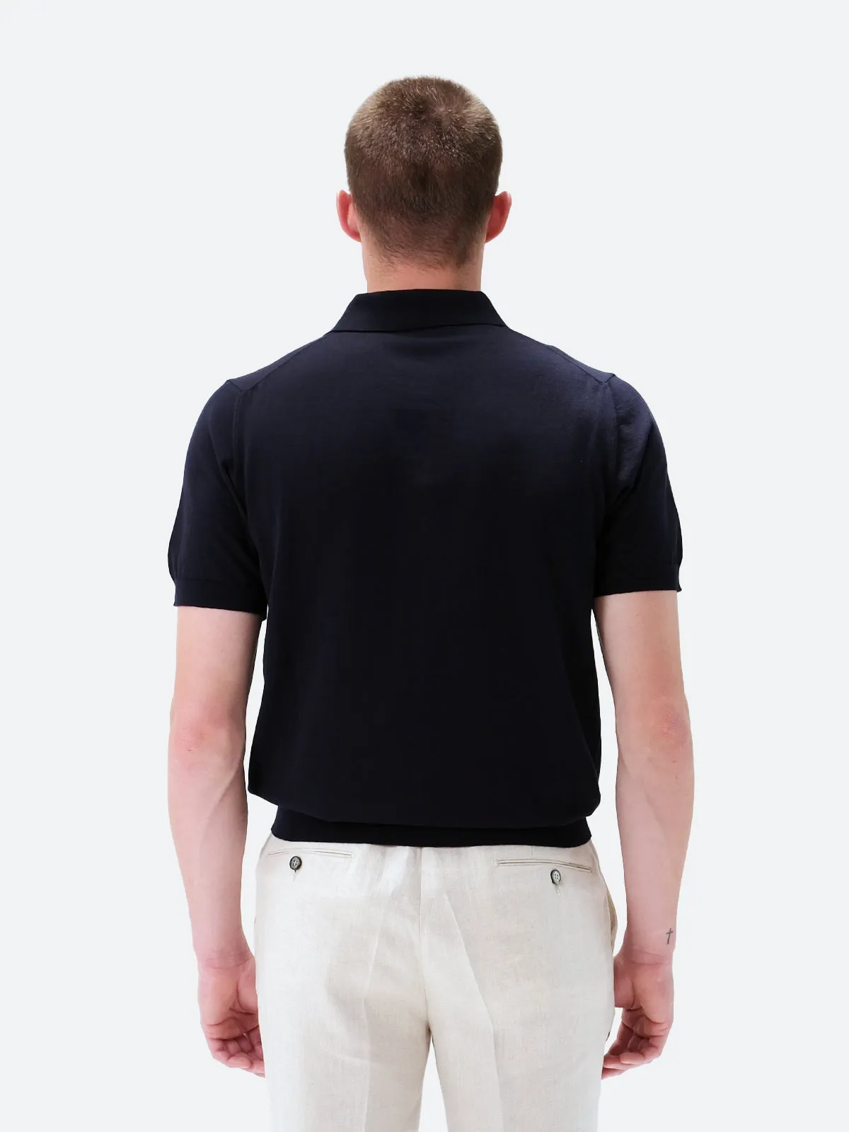 Acqui Ribbed Short Sleeve Polo Cotton Midnight