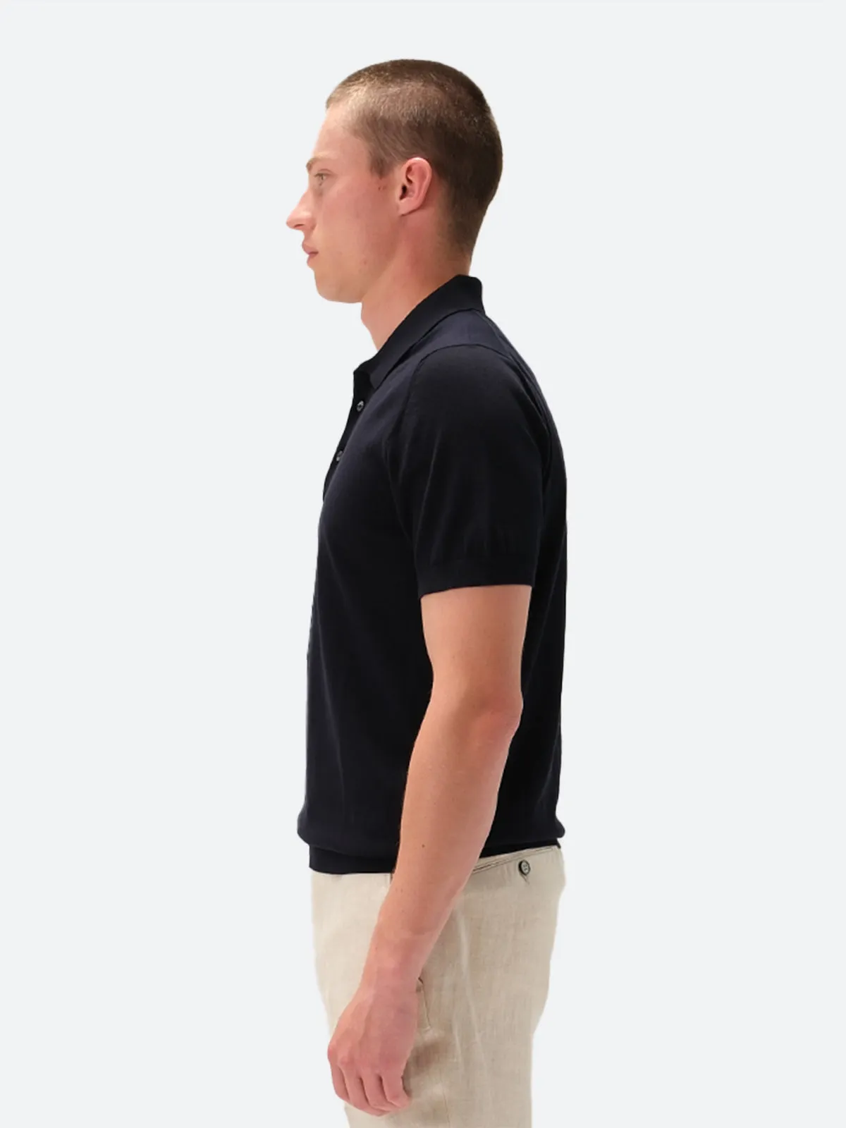 Acqui Ribbed Short Sleeve Polo Cotton Midnight