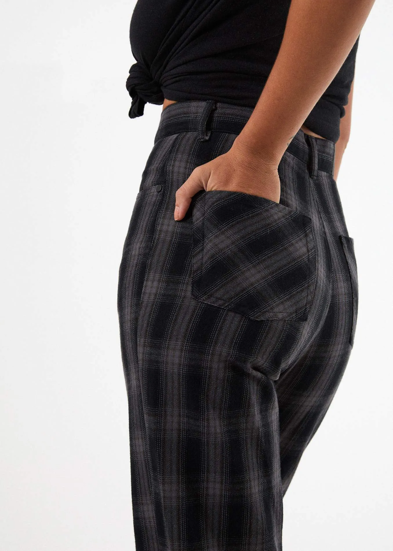 Afends Womens Shelby Check - High Waist Wide Leg Pants