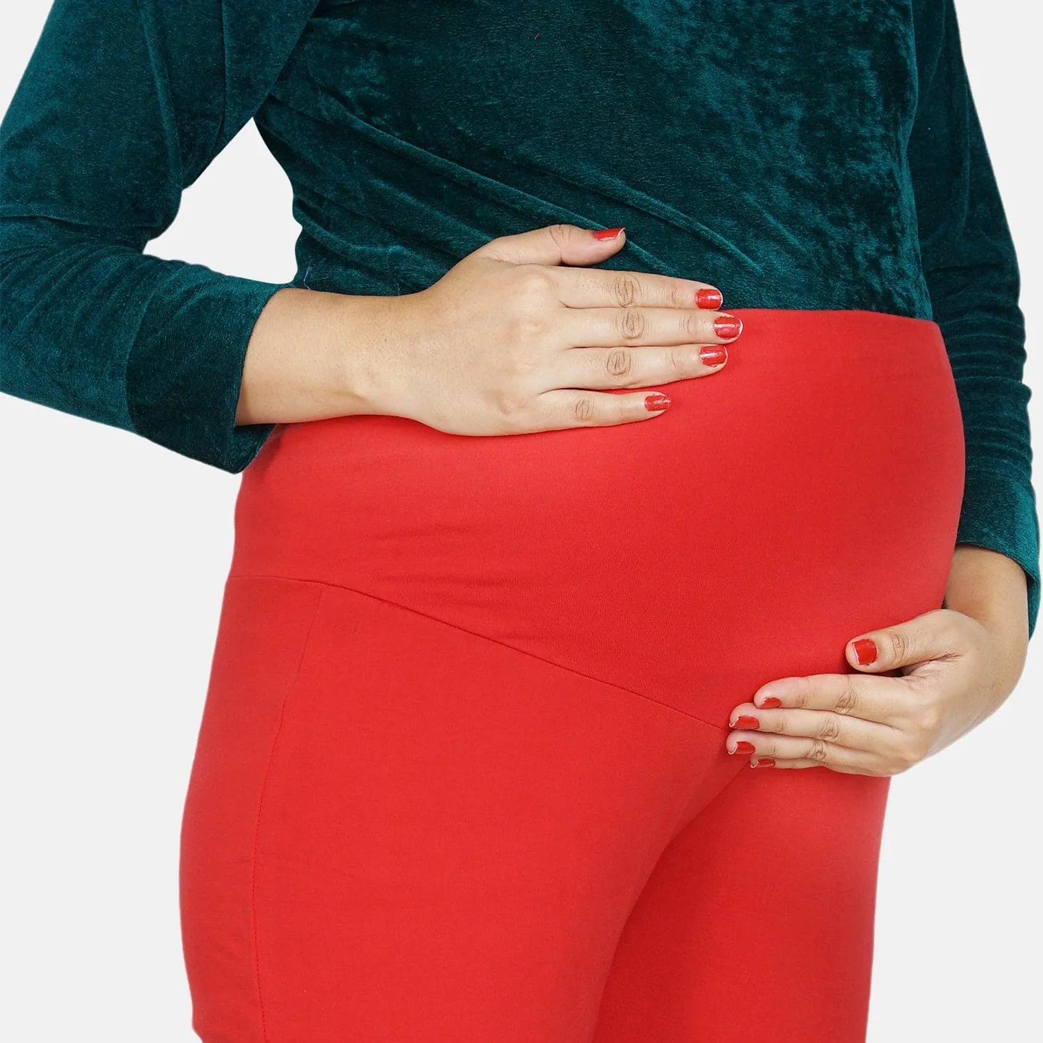 Baby Moo Soft And Comfy Full Length Maternity Leggings Solid - Red