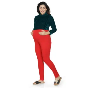 Baby Moo Soft And Comfy Full Length Maternity Leggings Solid - Red