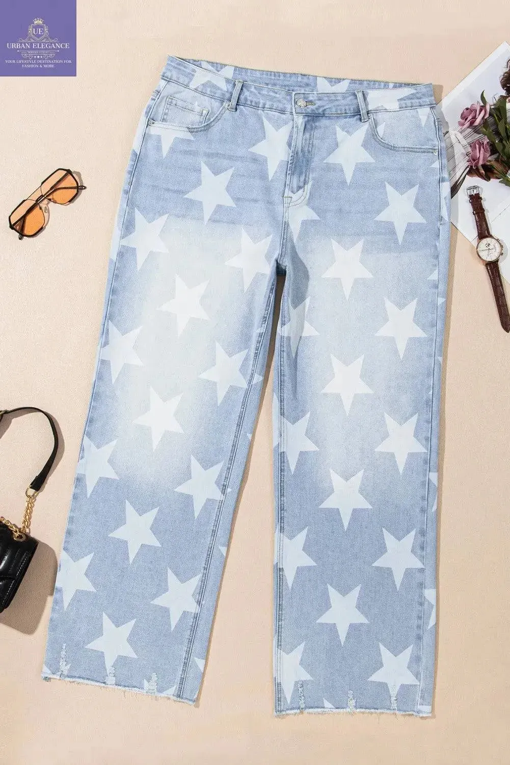 Beau Blue Star Pattern High Waist Jeans