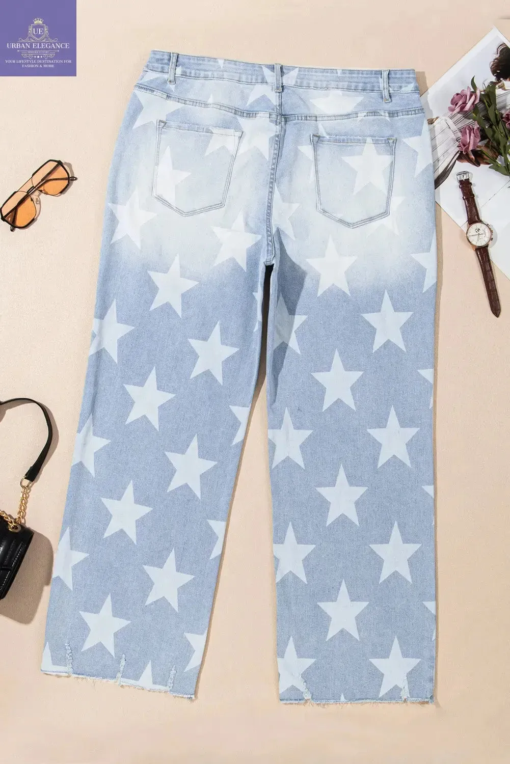 Beau Blue Star Pattern High Waist Jeans