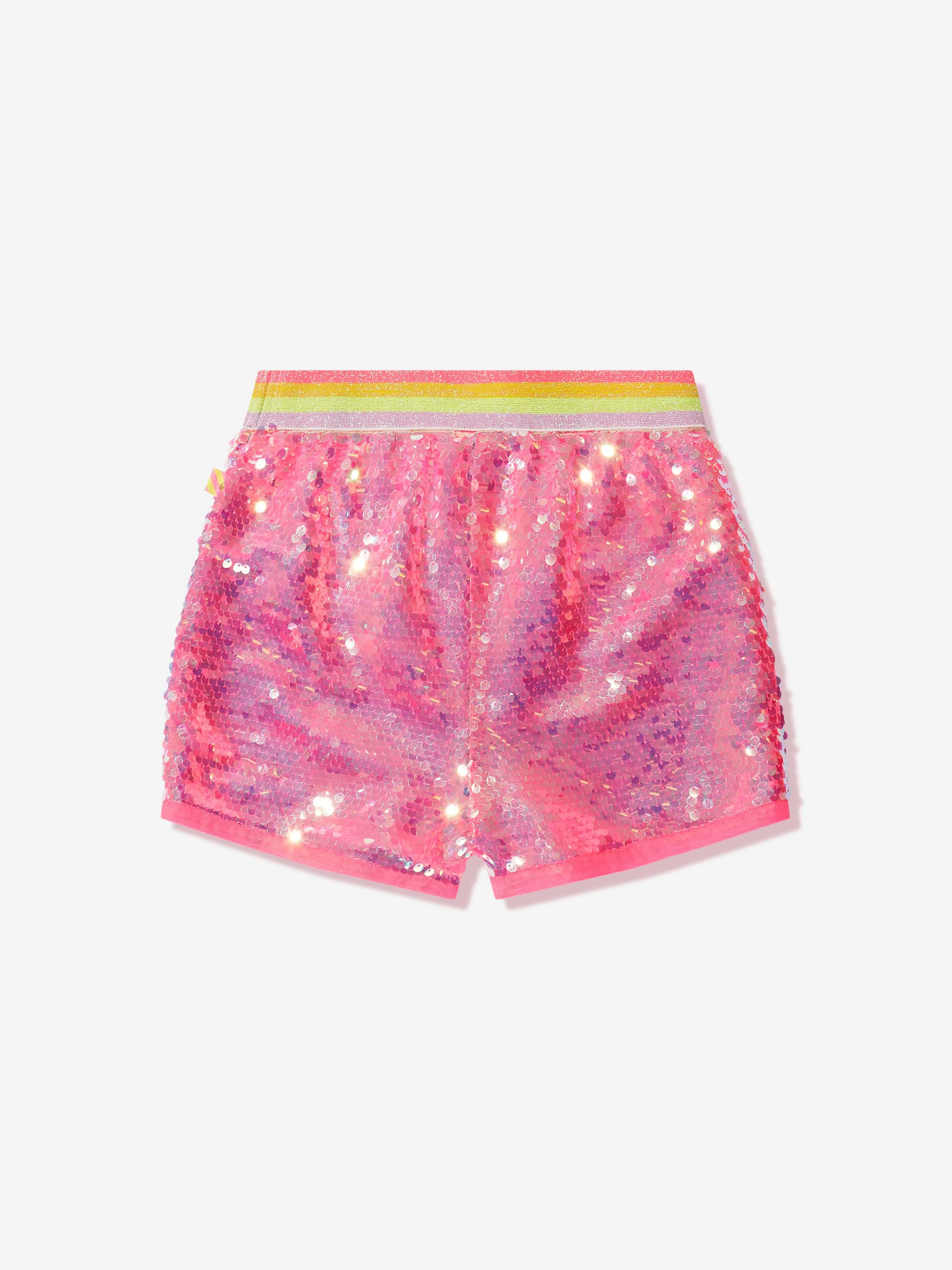 Billieblush Girls Glitter Shorts With Crown in Pink