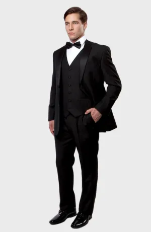 Black 3 Piece Vested Slim Fit Tuxedo