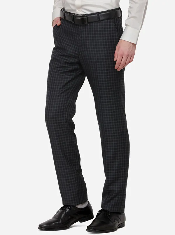 Black & Grey Checked Slim Fit Formal Trouser | JB Studio