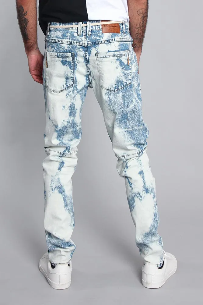 Bleached Moto Biker Denim Jeans