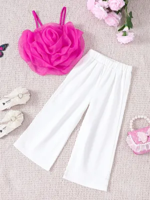 Blushing Bloom Rosette Crop Top and Flare Pants Set