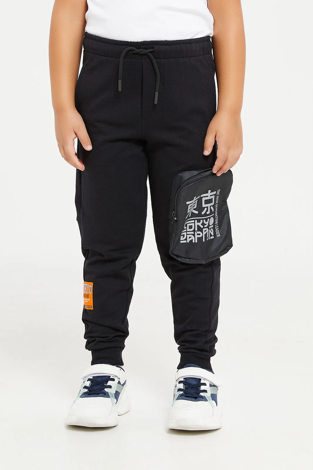 Boys Black Nylon Cargo Pocket Active Pant