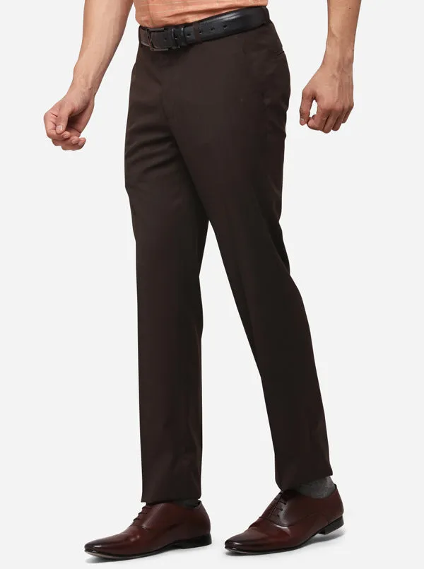 Brown Slim Fit Solid Formal Trouser | JadeBlue