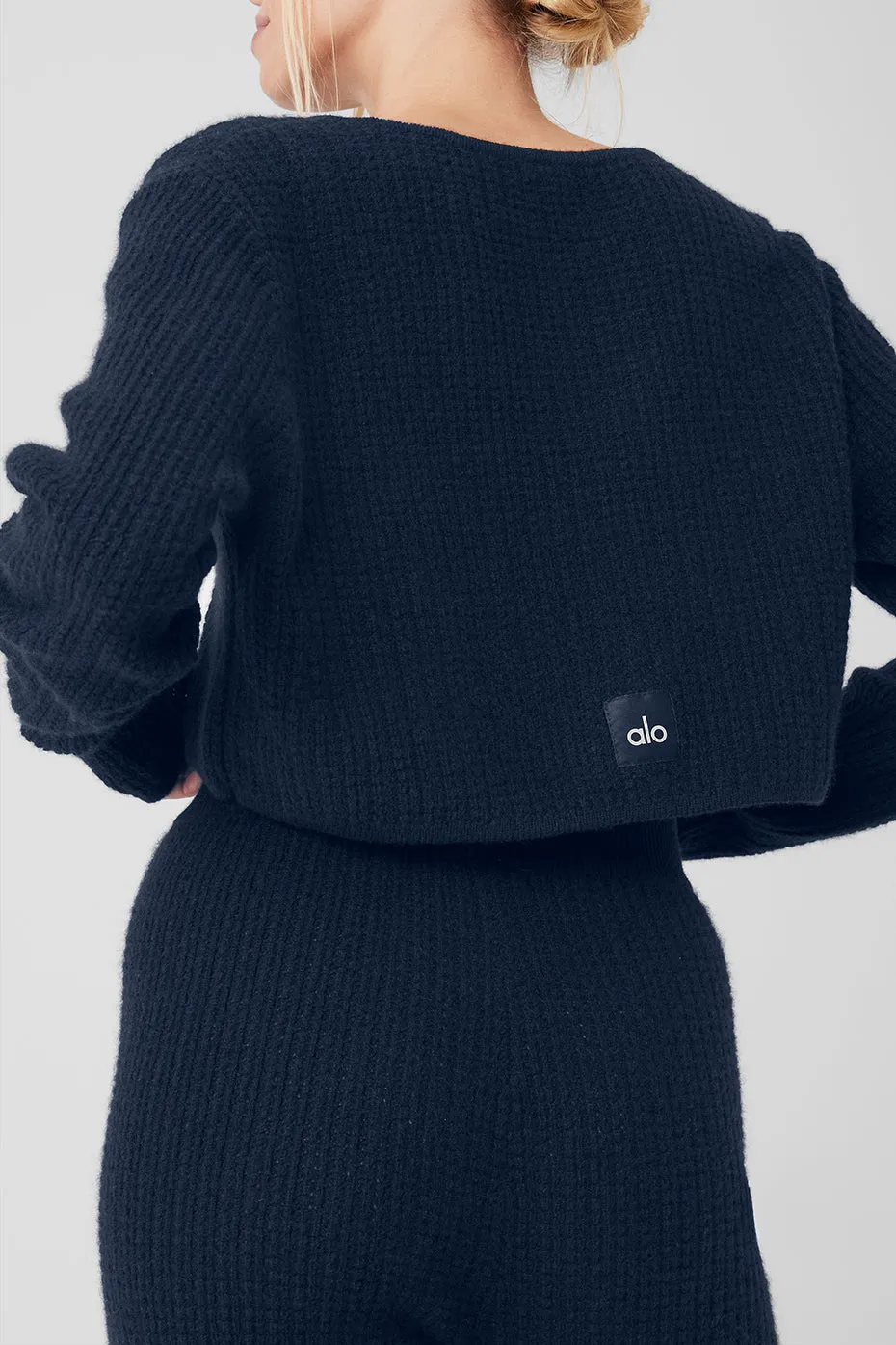 Cashmere Plush Waffle Cropped Long Sleeve - Navy