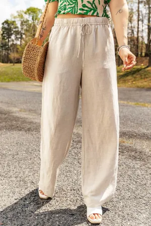 Casual Linen Drawstring Pants in Apricot