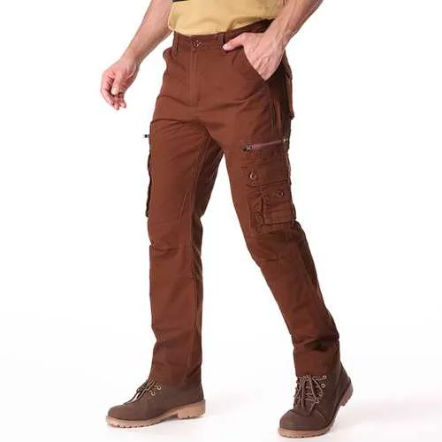 Casual Solid Color Fashion Multi Pockets Long Trousers