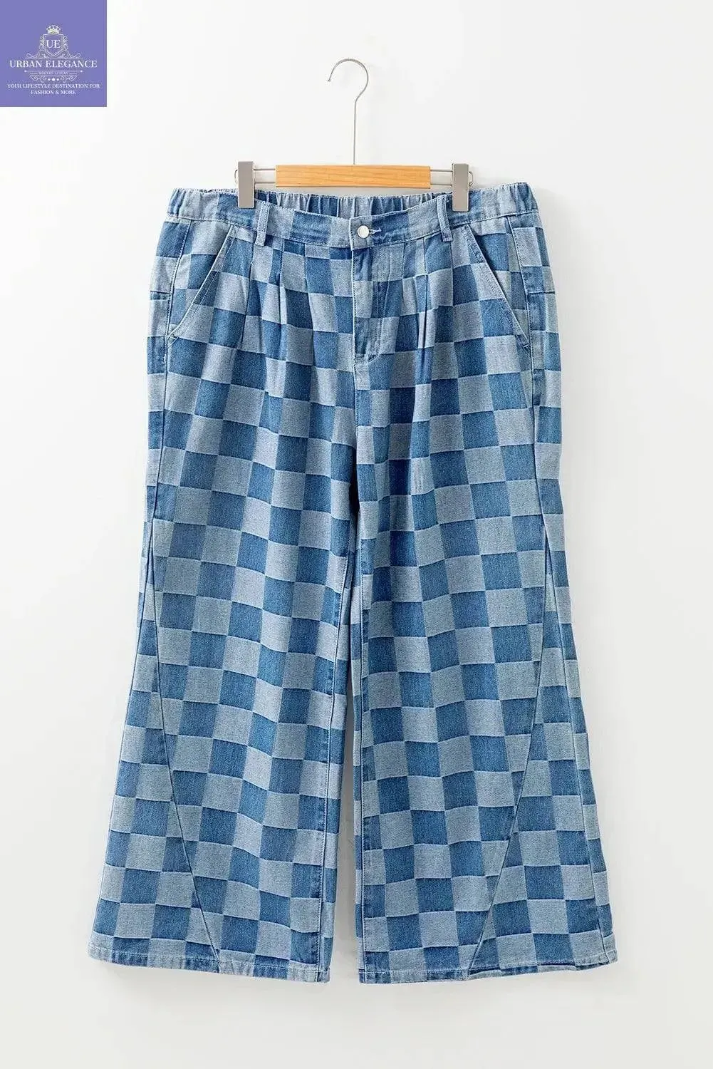 Checkered High Waist Wide Leg Jeans