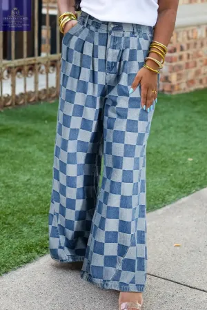 Checkered High Waist Wide Leg Jeans