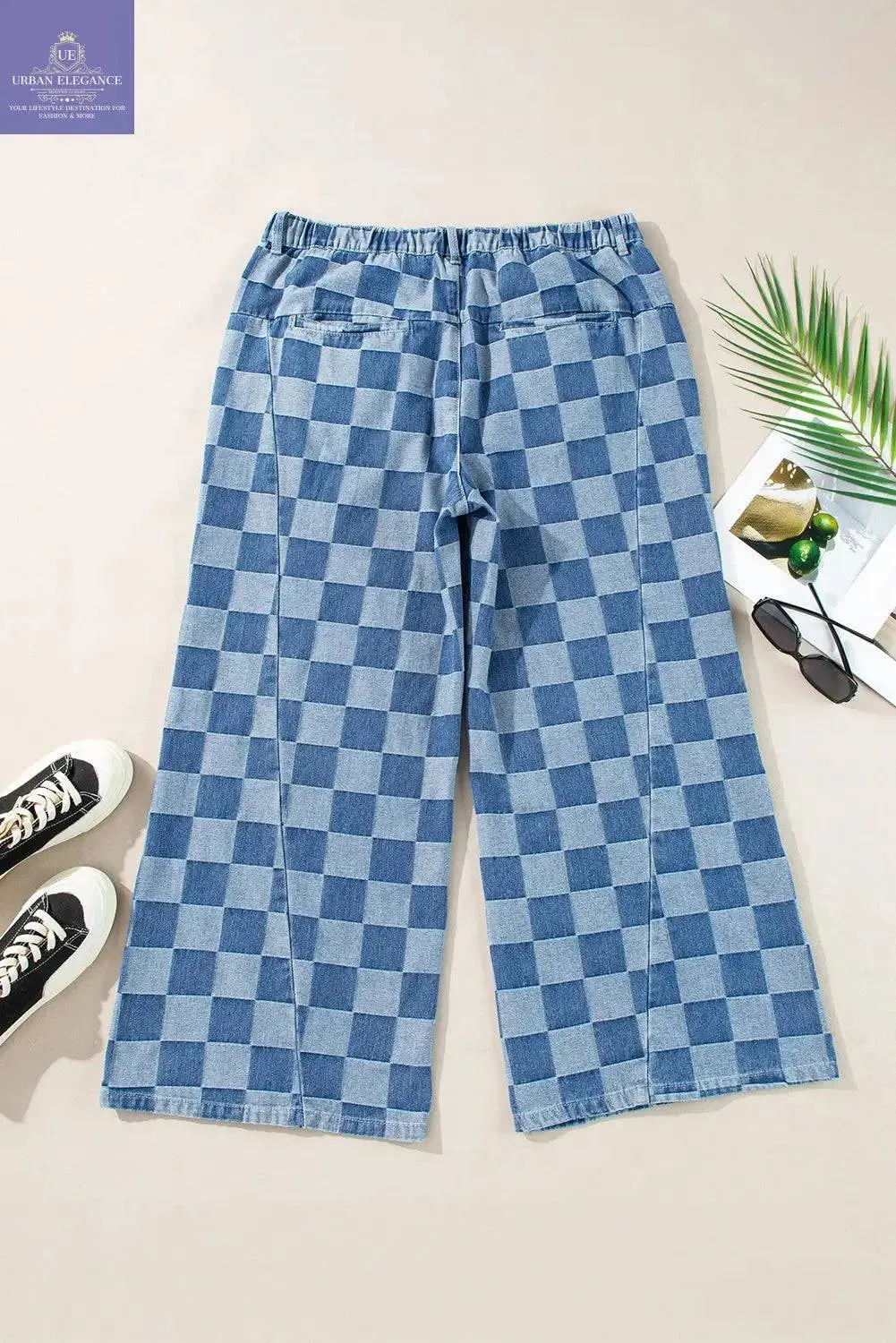 Checkered High Waist Wide Leg Jeans