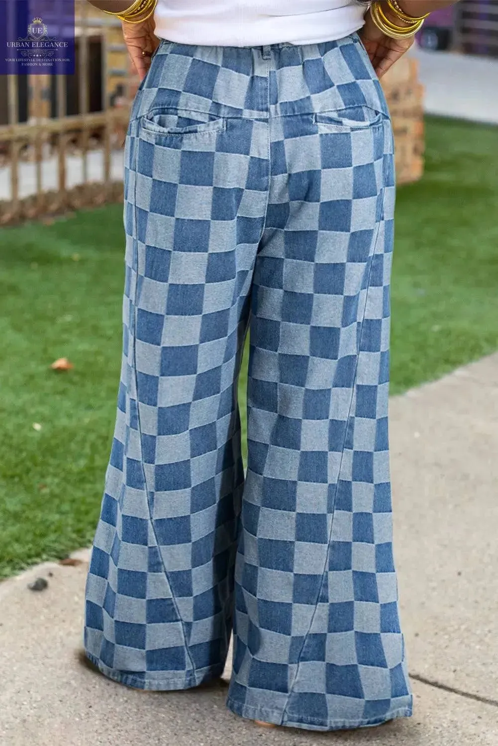 Checkered High Waist Wide Leg Jeans