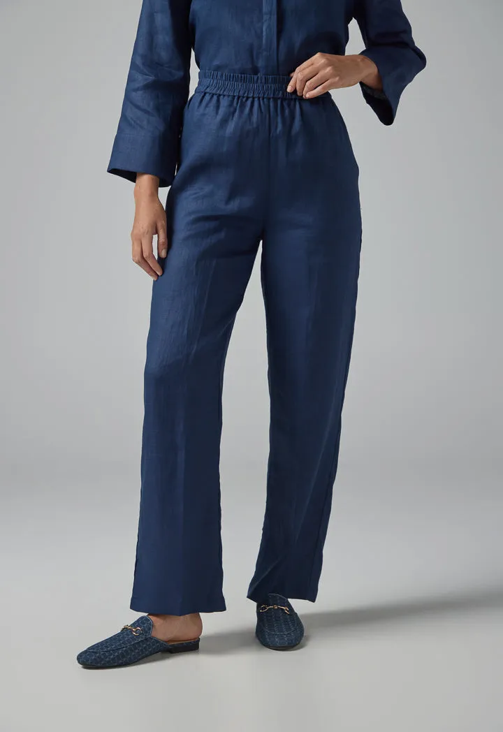 Choice Solid Wide Leg Elasticated Waist Trousers Navy