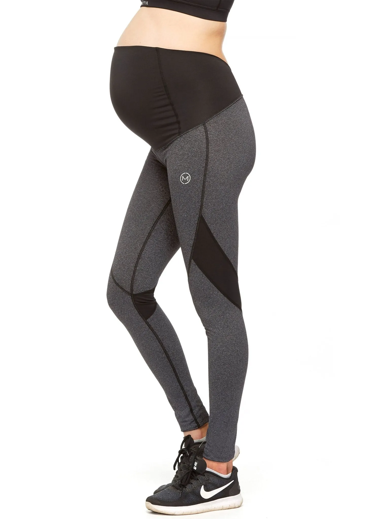 Courage Maternity  Legging with Fold Over Panel - Grey/Black