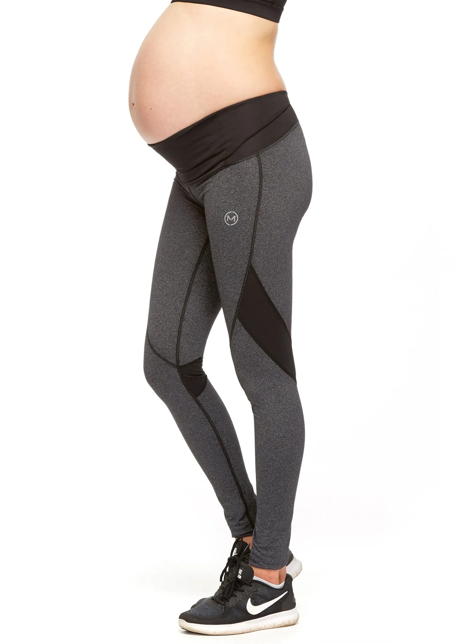 Courage Maternity  Legging with Fold Over Panel - Grey/Black