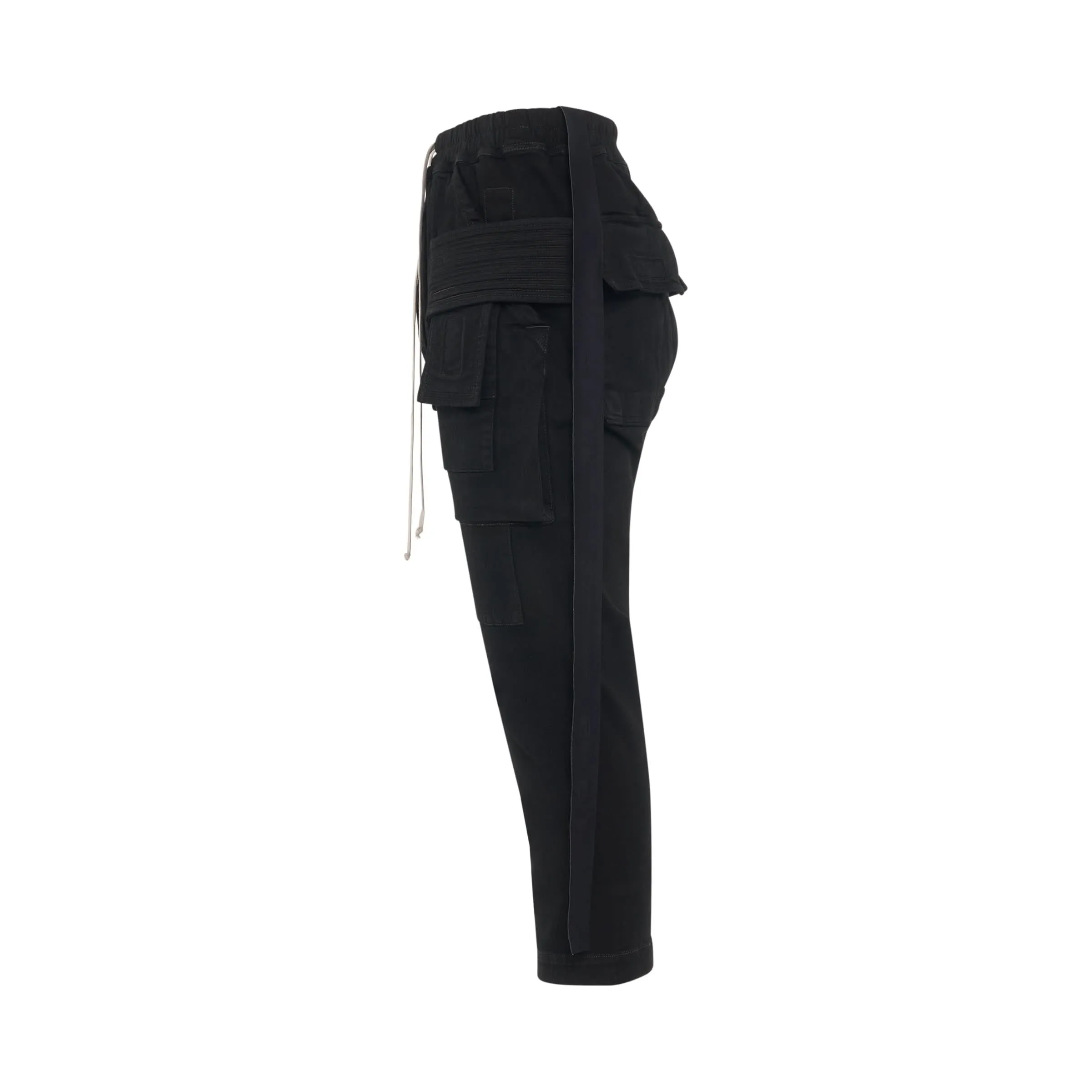 Creatch Cargo Cropped Drawstring Denim Pants in Black