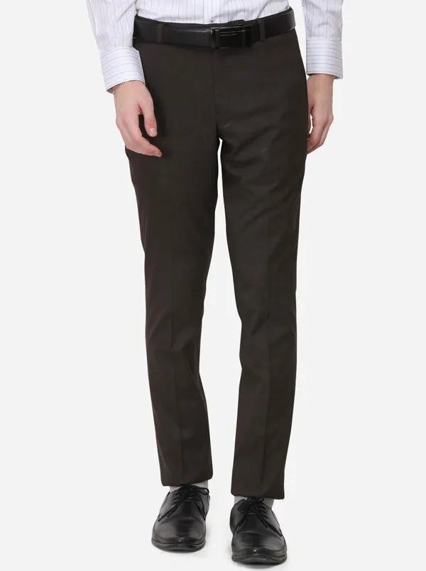 Dark Brown Solid Slim Fit Formal Trouser | Greenfibre