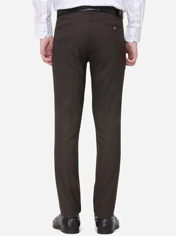 Dark Brown Solid Slim Fit Formal Trouser | Greenfibre