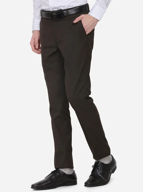 Dark Brown Solid Slim Fit Formal Trouser | Greenfibre