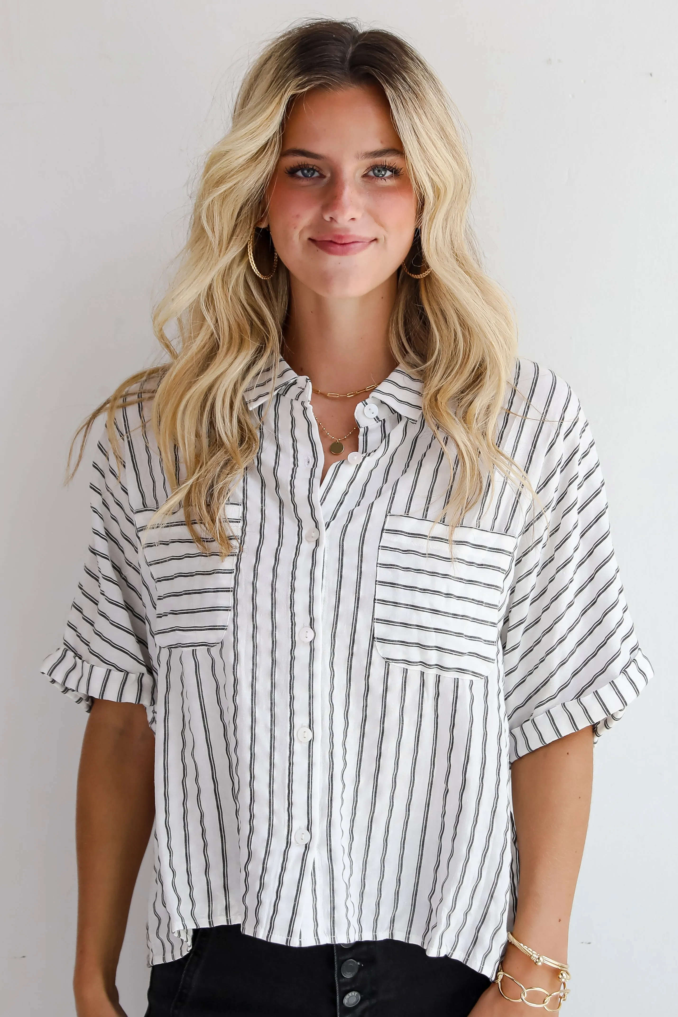 FINAL SALE - Ultra Darling White Striped Blouse