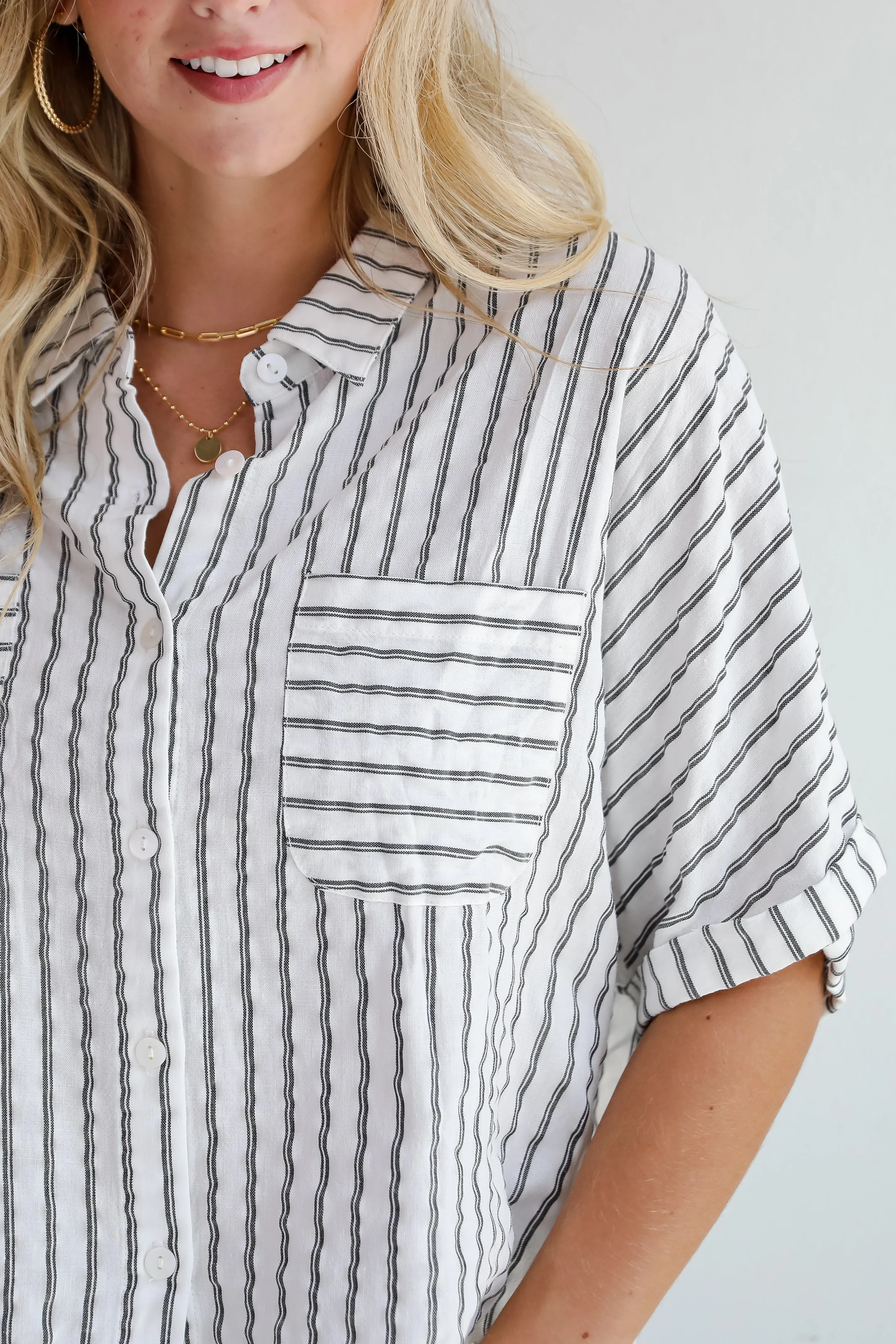 FINAL SALE - Ultra Darling White Striped Blouse