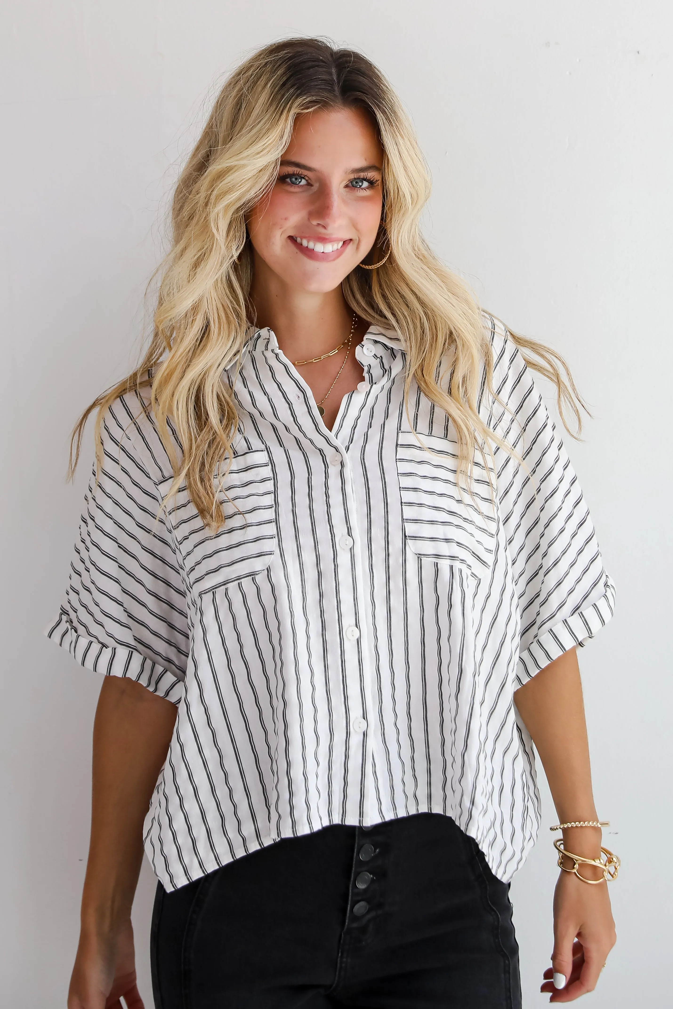 FINAL SALE - Ultra Darling White Striped Blouse