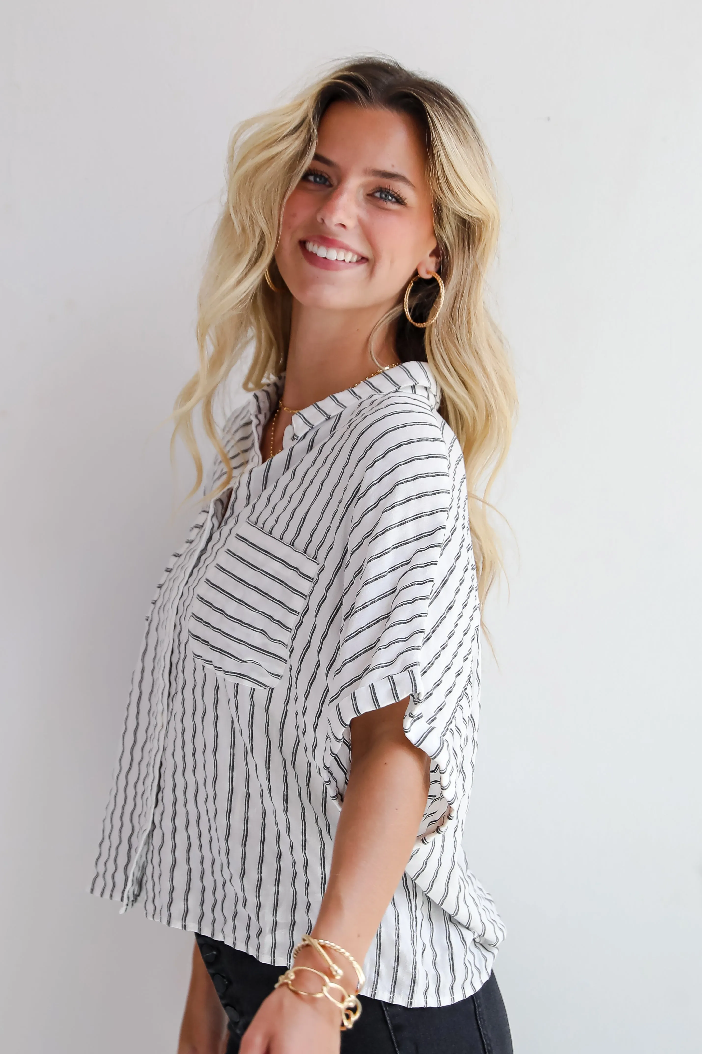 FINAL SALE - Ultra Darling White Striped Blouse