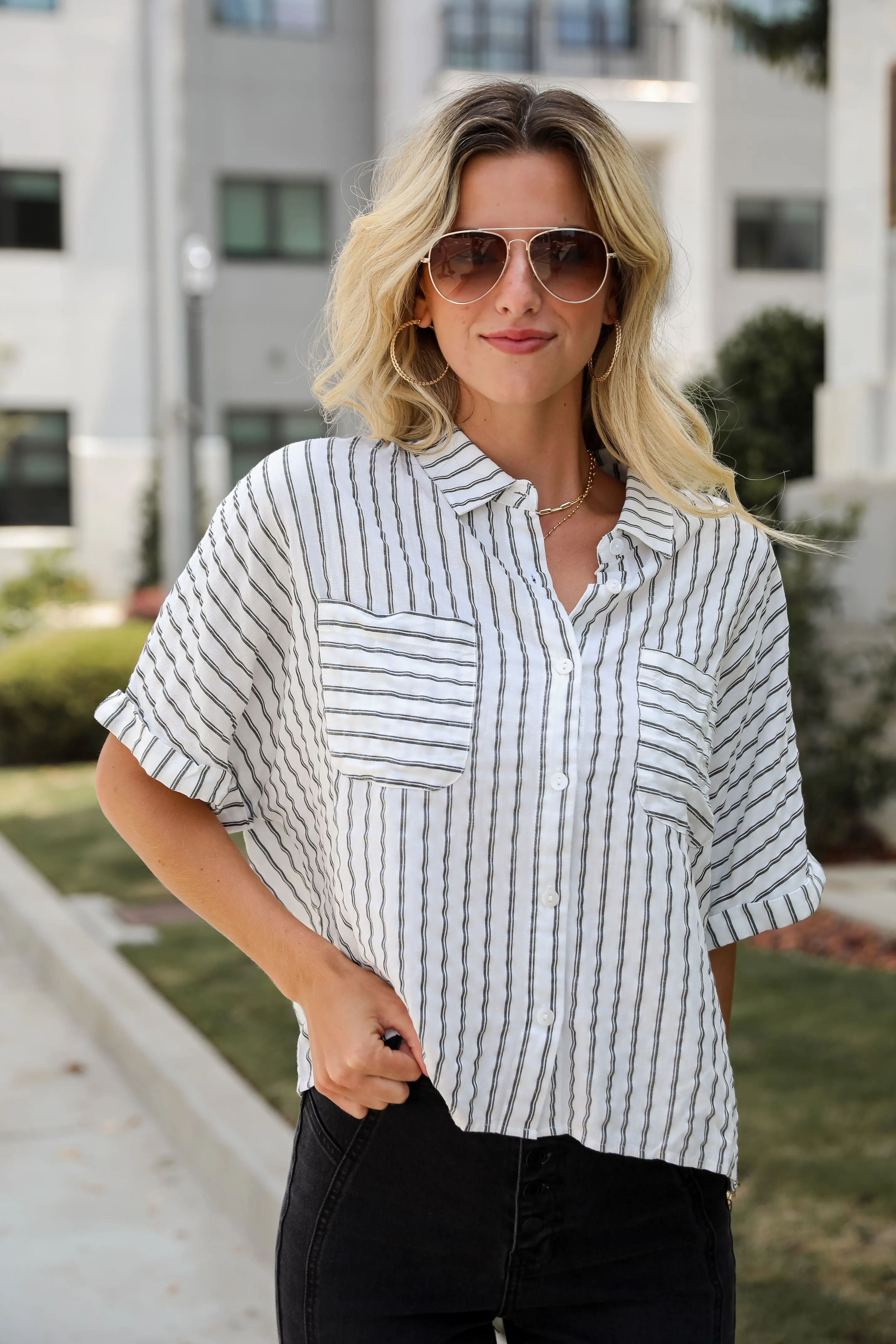 FINAL SALE - Ultra Darling White Striped Blouse