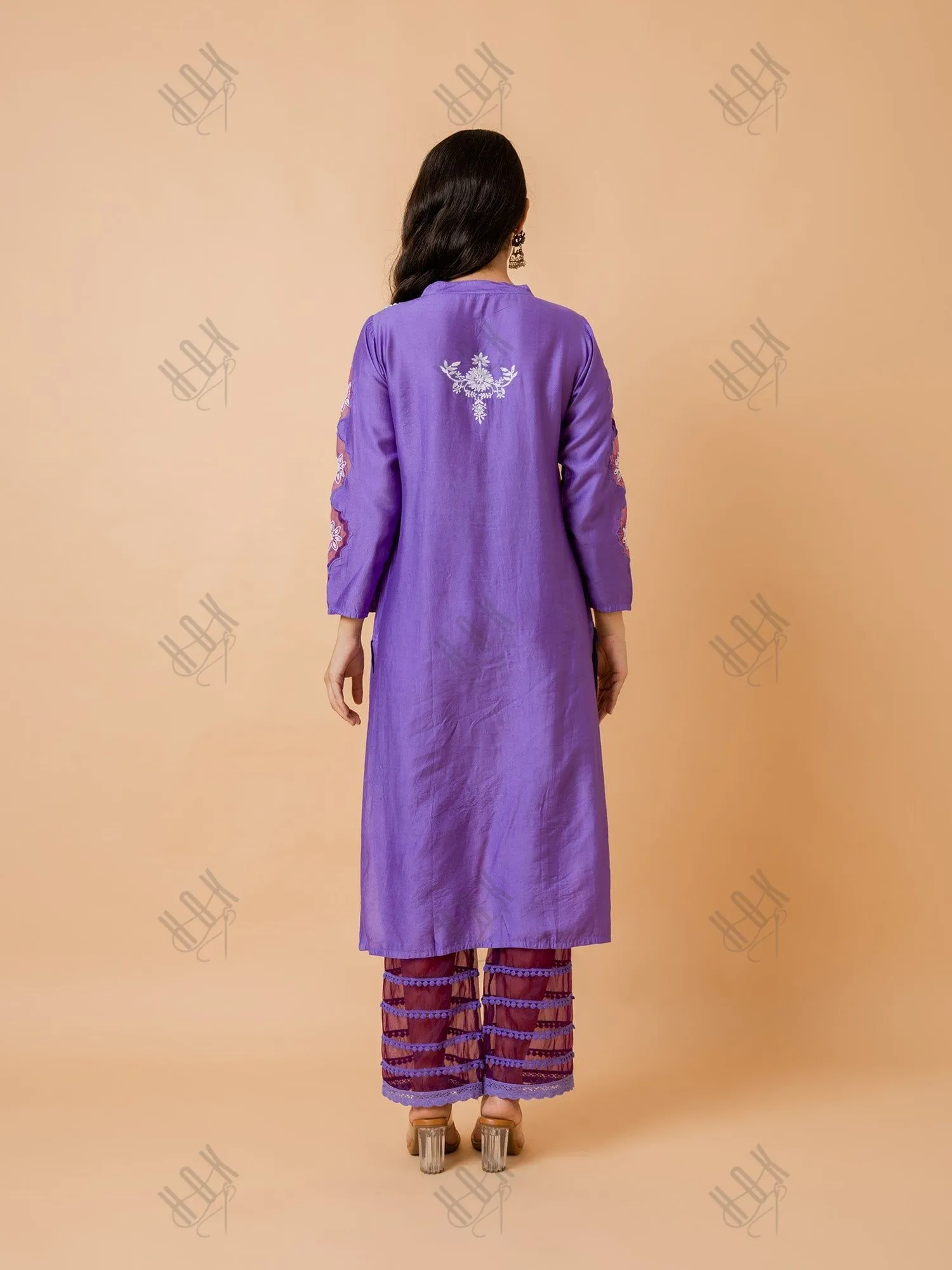 Fizaa Purple Chikankari Chanderi Silk Kurta Set