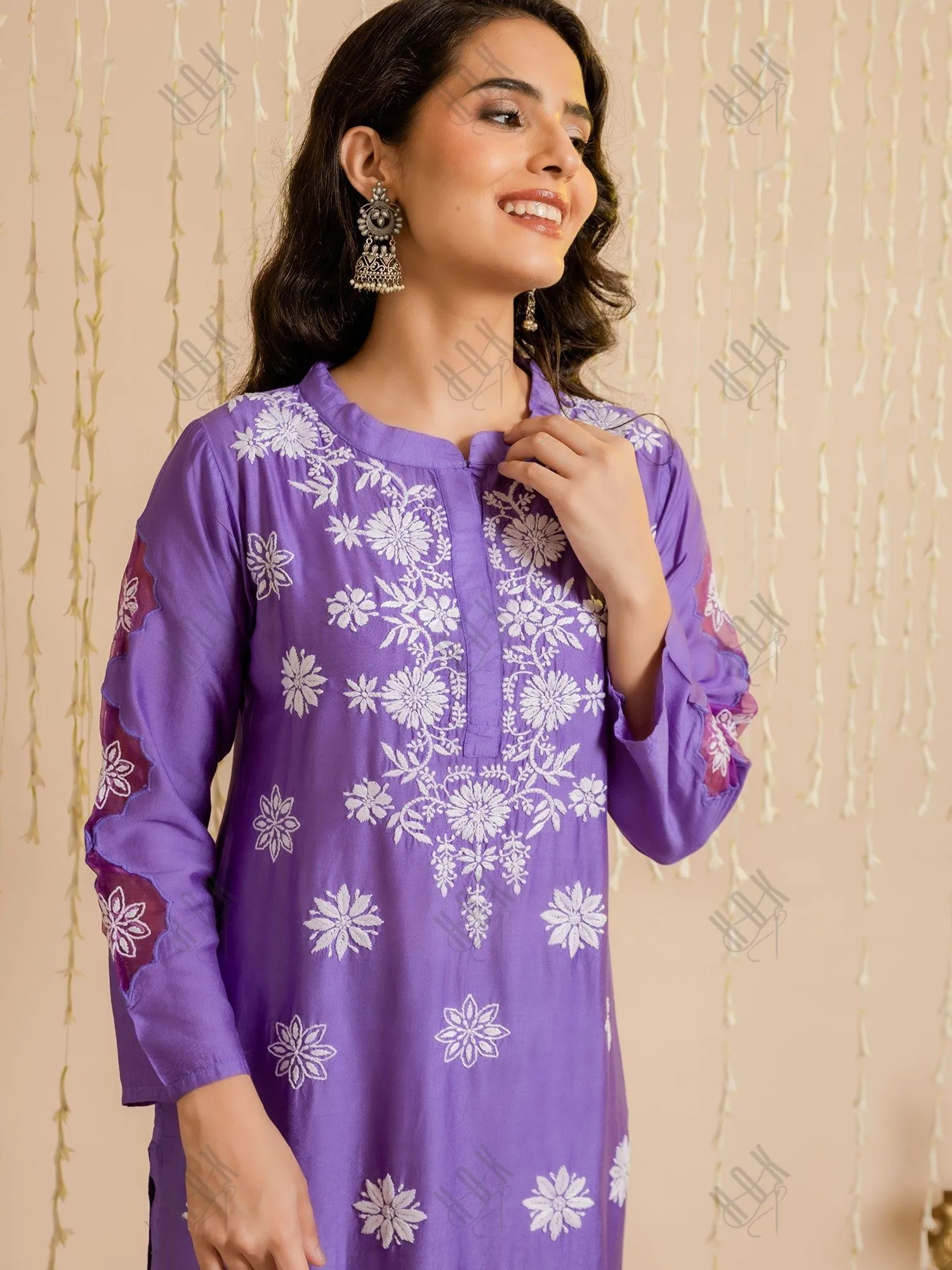 Fizaa Purple Chikankari Chanderi Silk Kurta Set