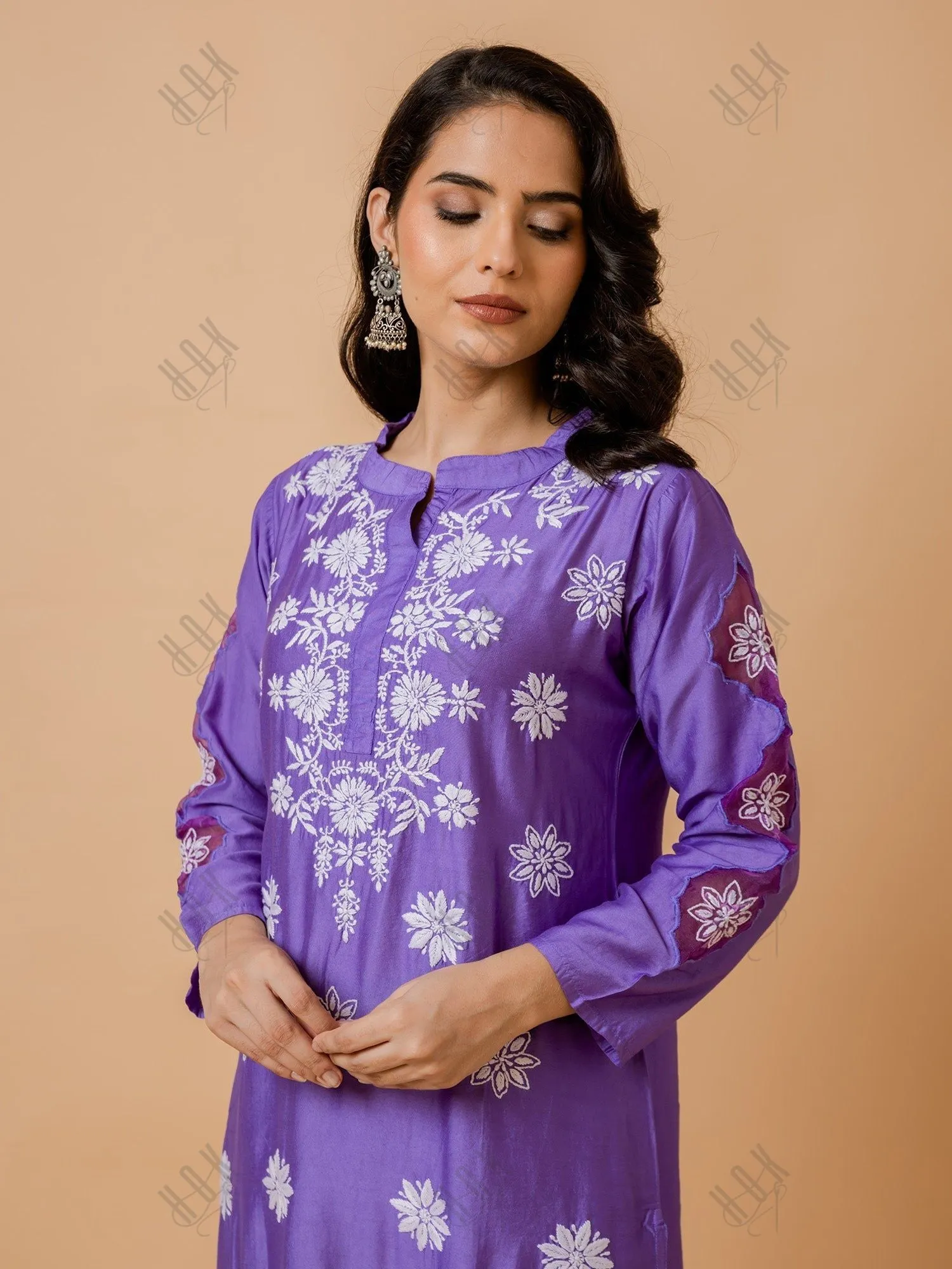 Fizaa Purple Chikankari Chanderi Silk Kurta Set