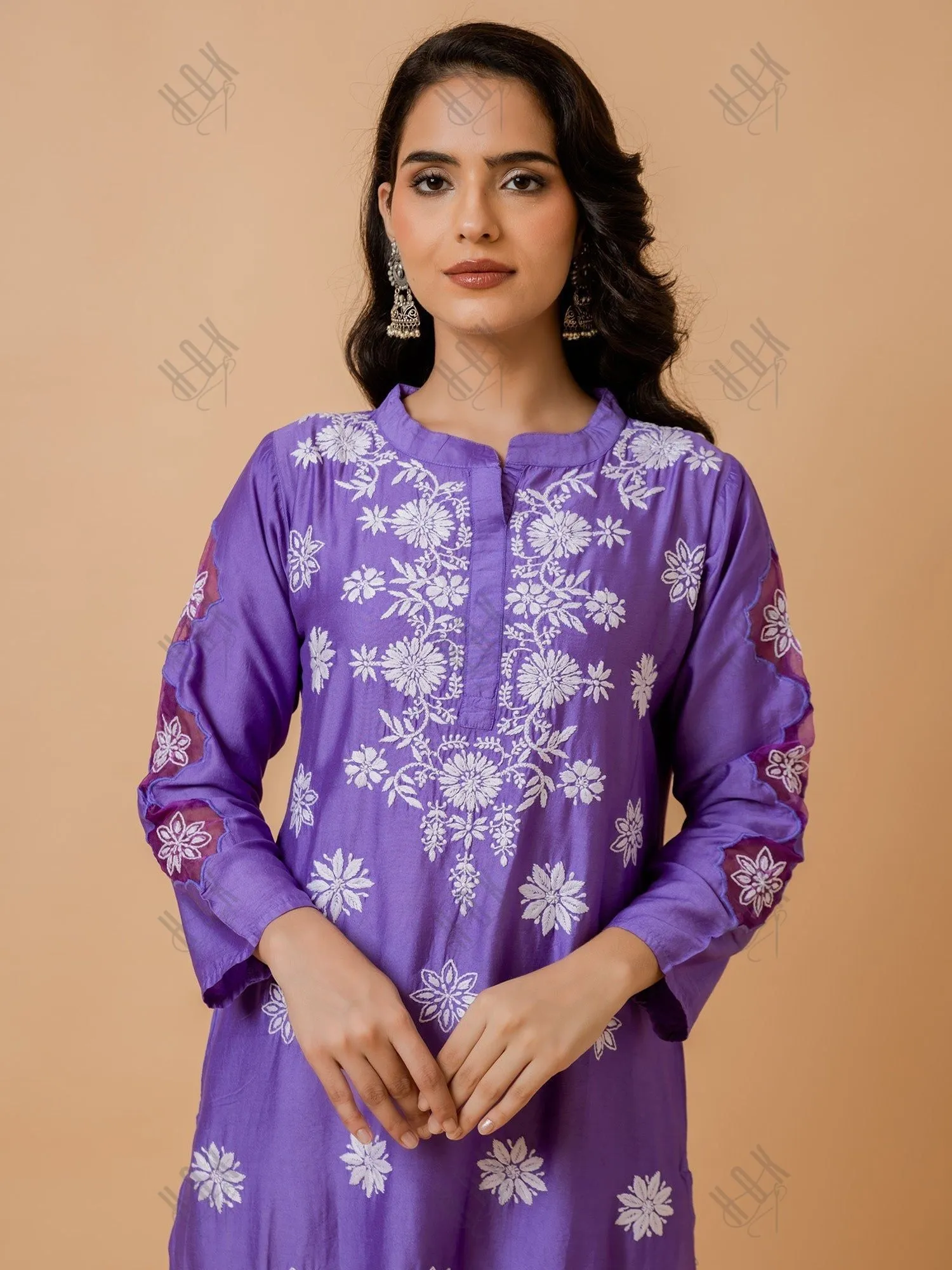 Fizaa Purple Chikankari Chanderi Silk Kurta Set