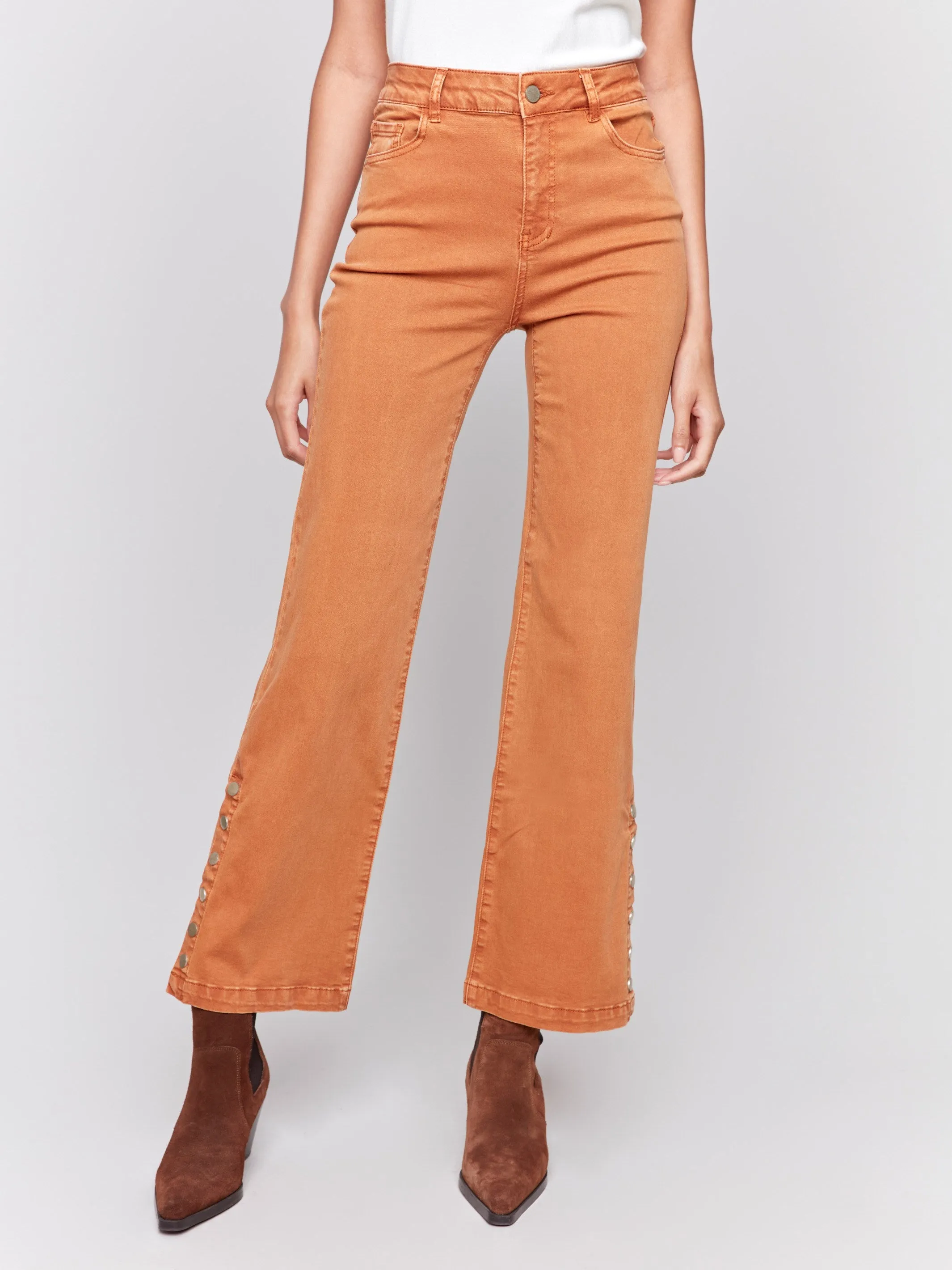 Flare Twill Jeans with Side Buttons - Ginger