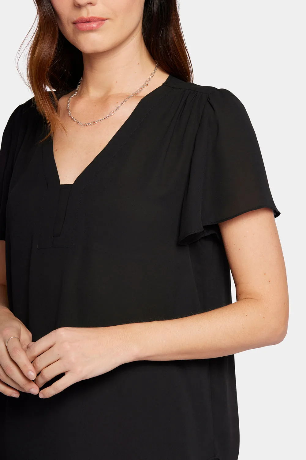 Flounce Sleeve Blouse - Black