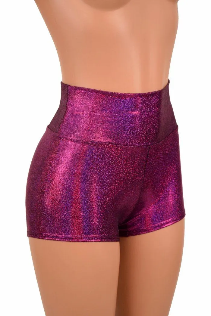 Fuchsia Holographic High Waist Shorts