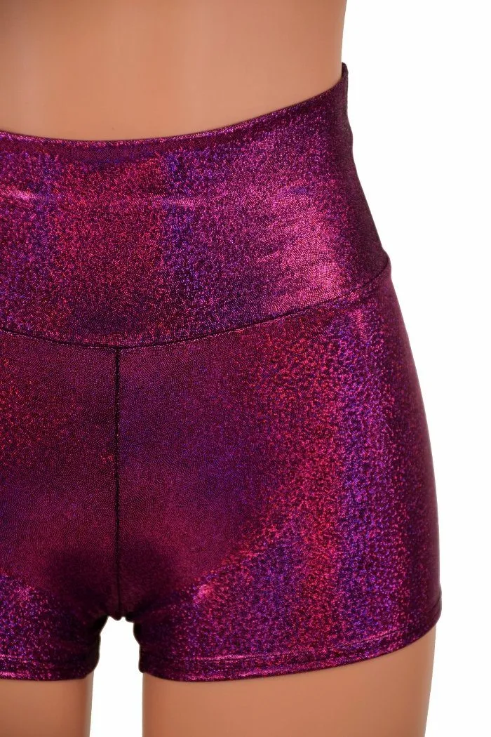 Fuchsia Holographic High Waist Shorts