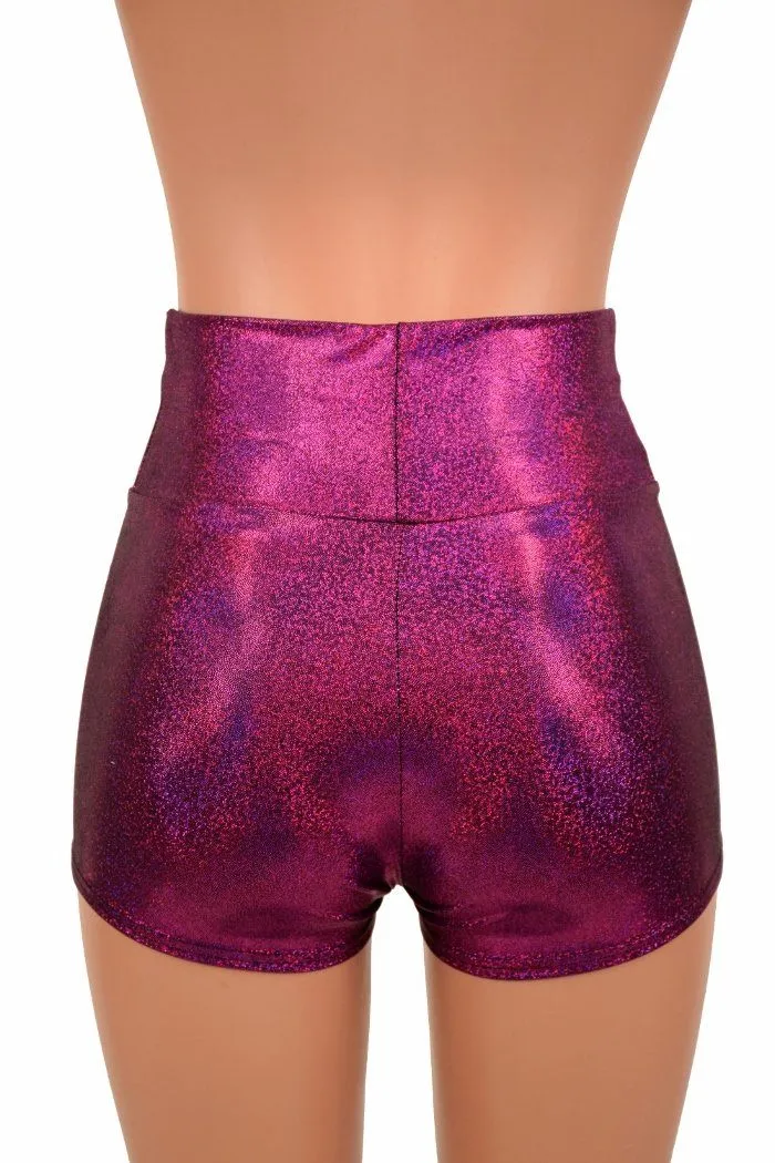 Fuchsia Holographic High Waist Shorts