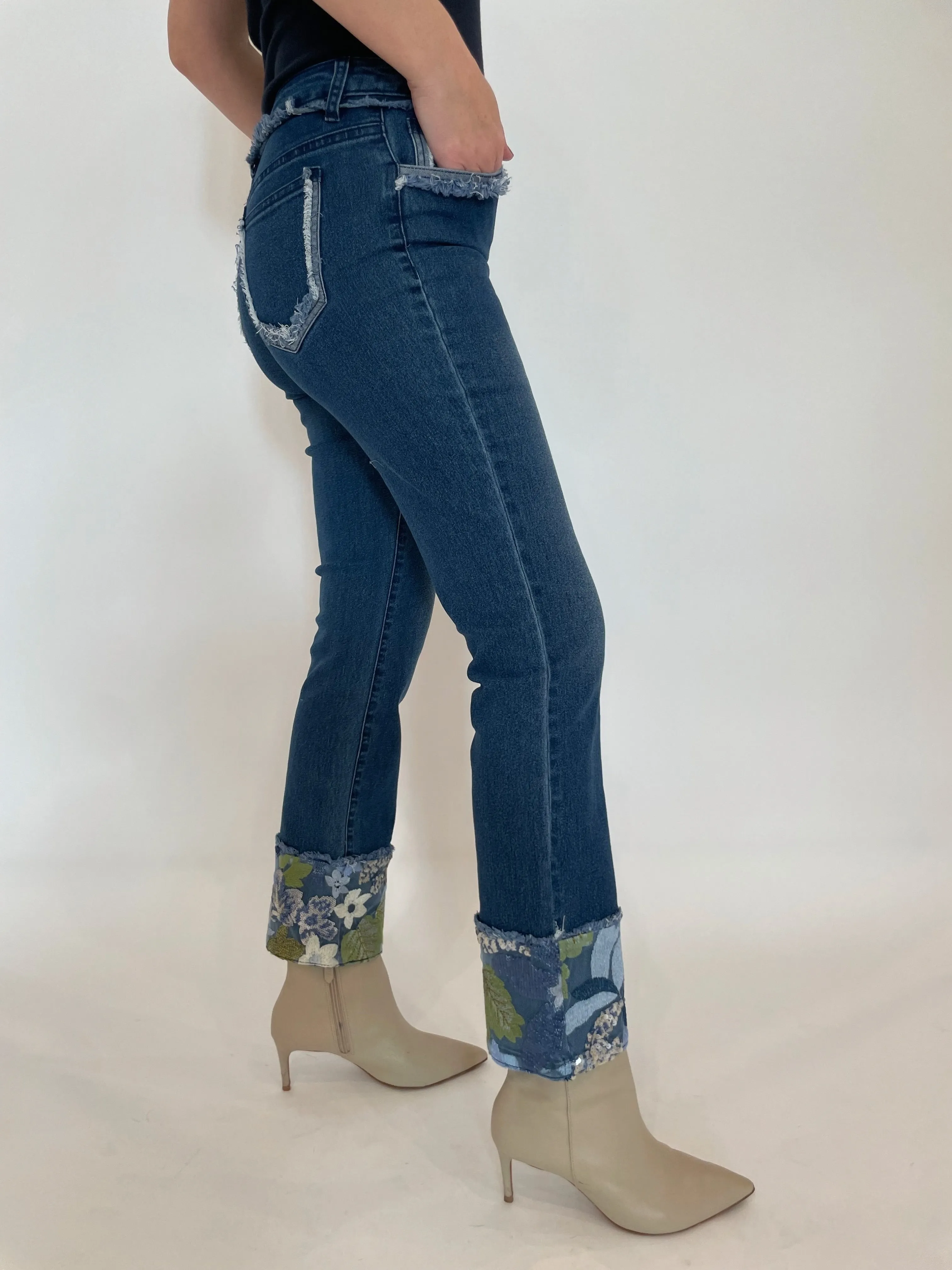 Gloria Sequin Fold Denim Jeans