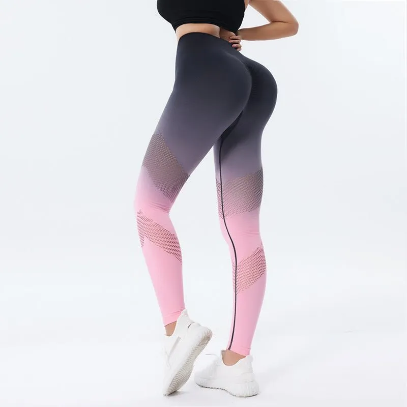 Gradient Printed Yoga Pants Seamless High Waist Hip Lifting Fitness Leggings For Women Quick Drying Tights