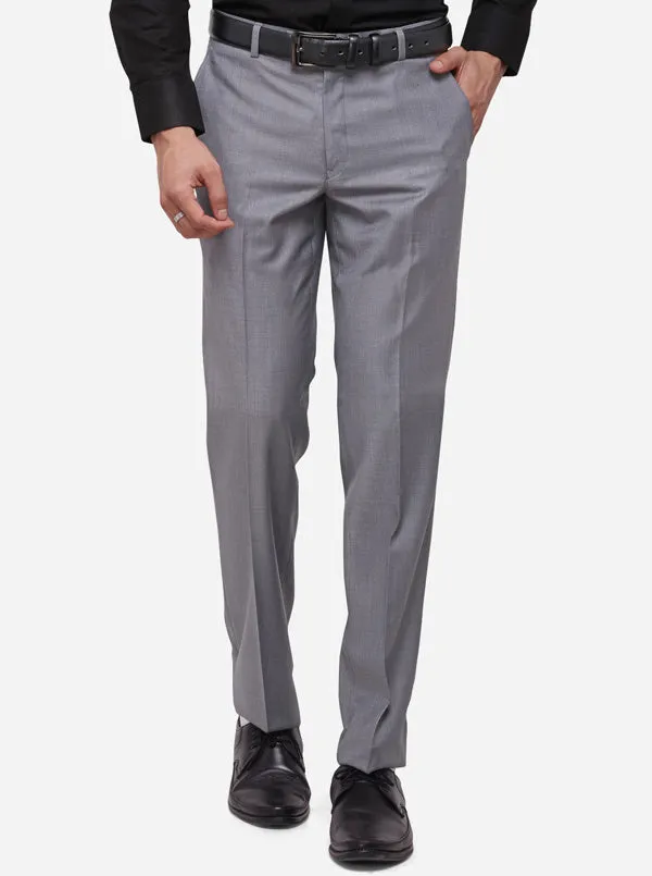 Grey Slim Fit Solid Formal Trouser | Metal